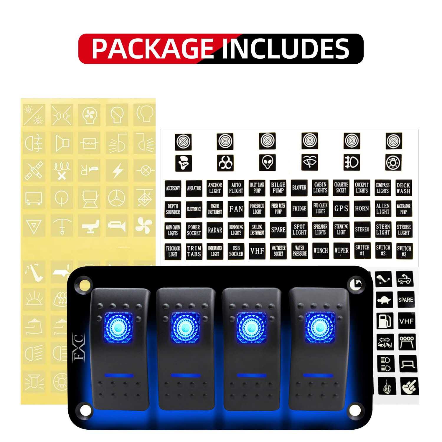 FXC Rocker Switch Aluminum Panel Gang Toggle Switches Dash 5 Pin ON/Off 2 LED Backlit for Boat Car Marine - Zenithce