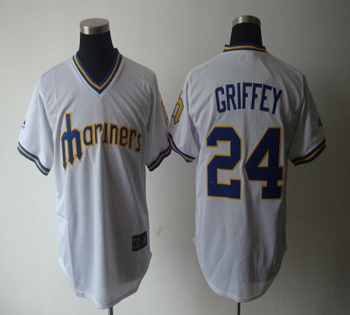 Mariners #24 Ken Griffey White Cooperstown Throwback Stitched Jersey - Zenithce