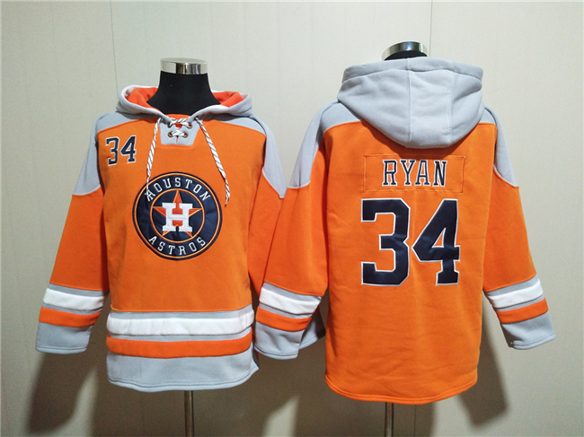 Houston Astros #34 Nolan Ryan Orange Ageless Must-Have Lace-Up Pullover Hoodie - Zenithce