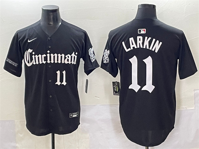 Cincinnati Reds #11 Barry Larkin Black 'Gothic Queen City Edition' Vapor Premier Limited Stitched Jersey - Zenithce