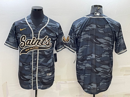 New Orleans Saints Blank Gray Camo With Patch Cool Base Stitched Baseball Jersey - Zenithce