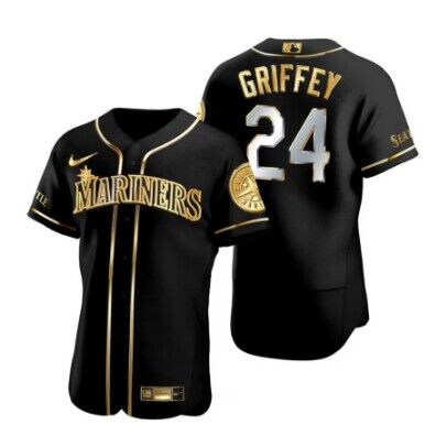 Seattle Mariners #24 Ken Griffey Jr. Black Golden Flex Base Stitched Jersey - Zenithce