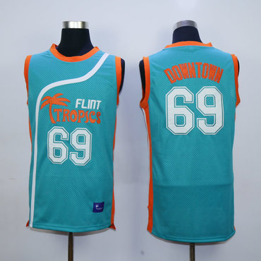 Flint Tropics 69 Downtown Teal Semi Pro Movie Stitched Jersey - Zenithce