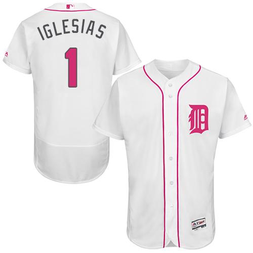 Tigers #1 Jose Iglesias White Flexbase Authentic Collection 2016 Mother's Day Stitched Jersey - Zenithce