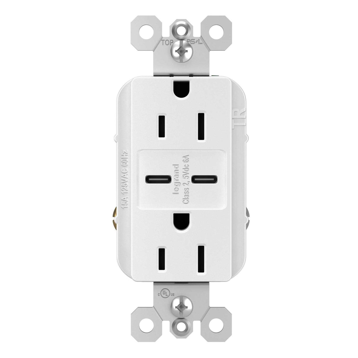 Legrand R26USBAC6BK Radiant – 15A Tamper-Resistant Ultra-Fast USB Type-A/C Outlet Receptacle-Black Finish - Zenithce