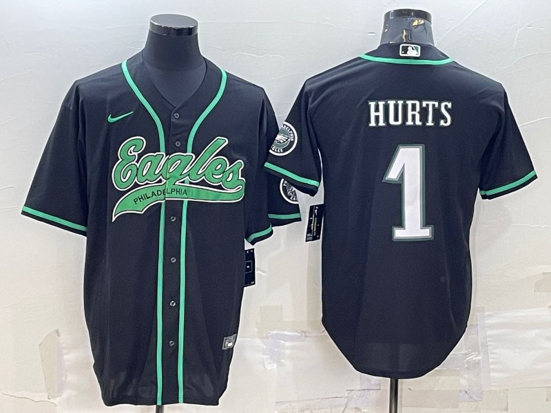 Philadelphia Eagles #1 Jalen Hurts Black With Patch Cool Base Stitched Jersey - Zenithce
