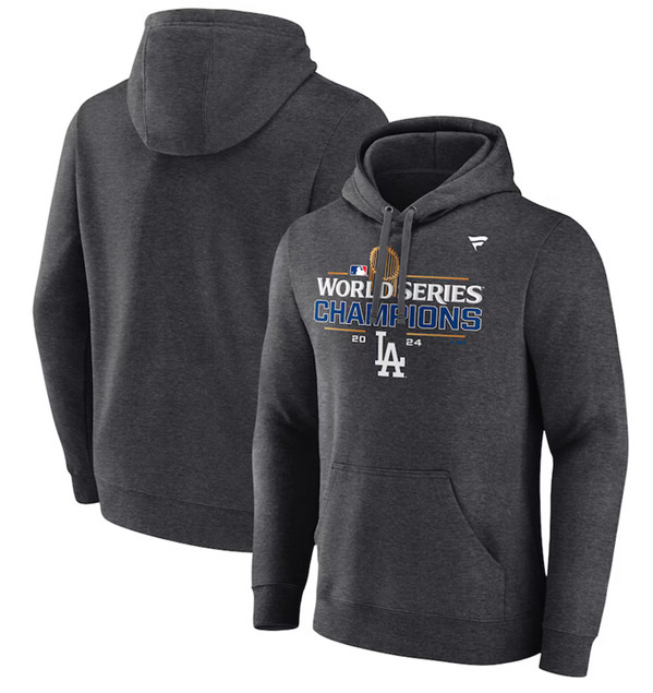 Los Angeles Dodgers Heather Charcoal 2024 World Series Champions Locker Room Pullover Hoodie - Zenithce