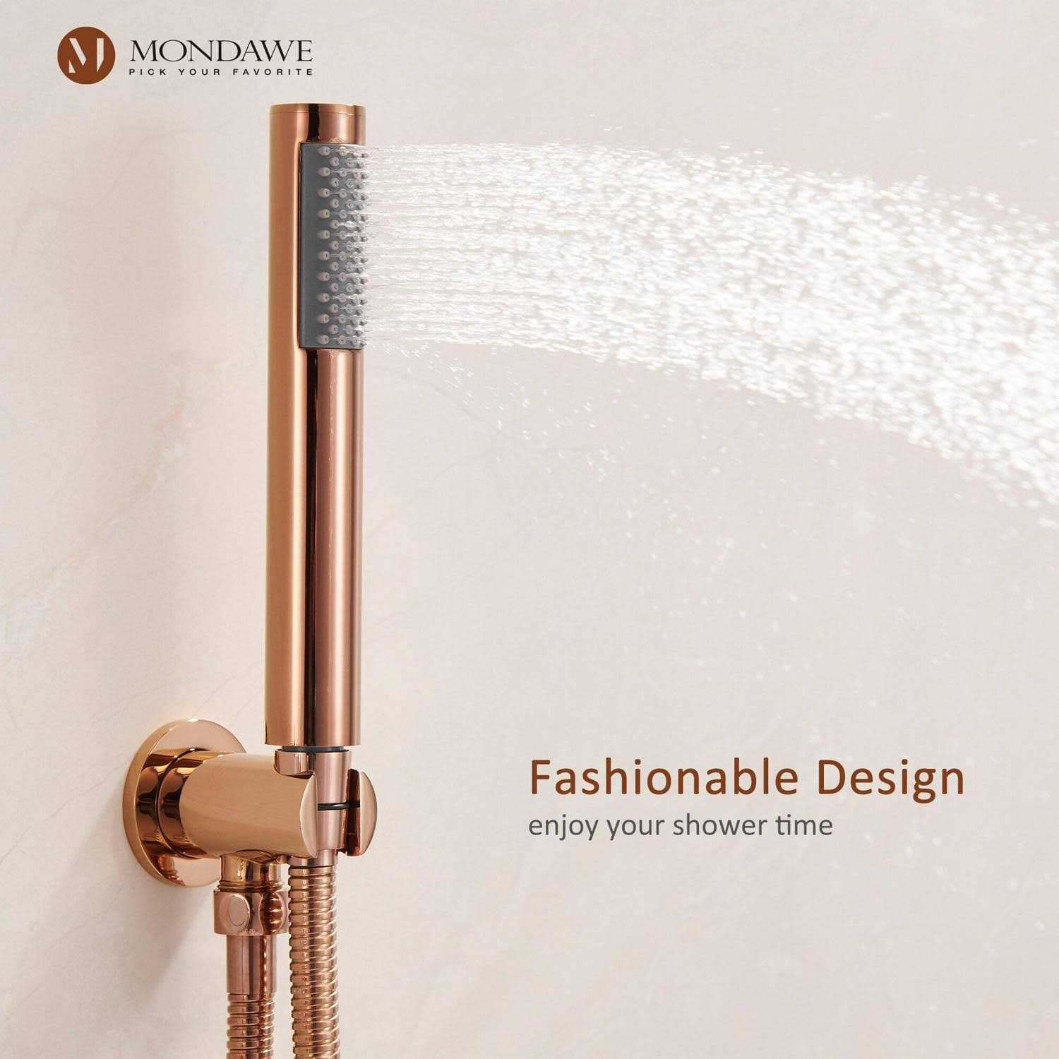 Mondawe LED Display 3 Spray Patterns 12 in. Ceiling Mount Fixed and Handheld Shower Head WFBI6025-12BL - Zenithce