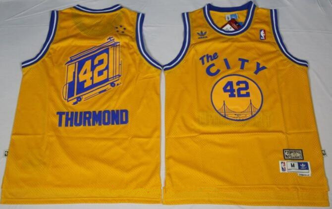 Golden State Warriors #42 Nate Thurmond The City Yellow Hardwood Classics Soul Swingman Throwback Jersey - Zenithce