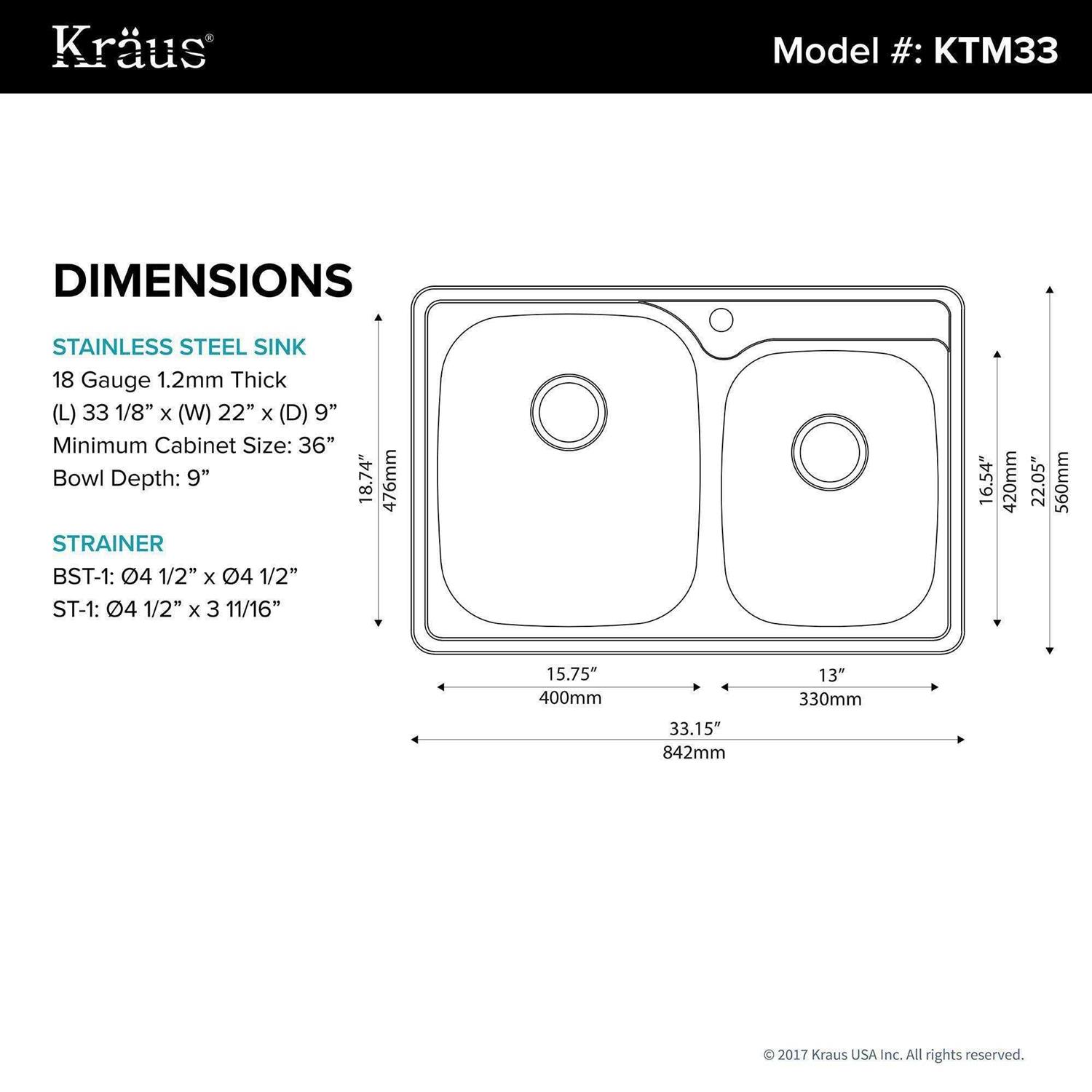 Kraus KTM25 25 inch Topmount Single Bowl Stainless Steel Kitchen Sink - Zenithce