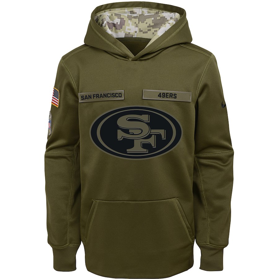 Youth San Francisco 49ers Olive Salute To Service Pullover Performance NFL Hoodie - Zenithce