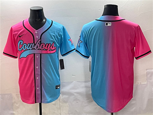 Dallas Cowboys Blank Pink Blue Limited Stitched Jersey - Zenithce