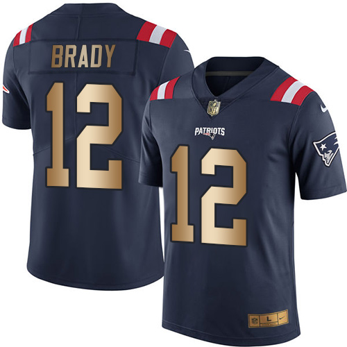 Patriots #12 Tom Brady Navy Blue Stitched Limited Gold Rush Nike Jersey - Zenithce