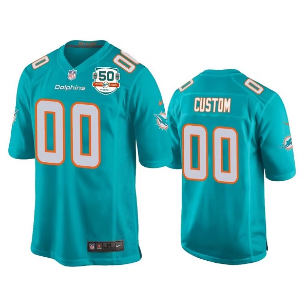 Miami Dolphins Custom Aqua With 50th Perfect Season Patch Stitched Game Jersey - Zenithce
