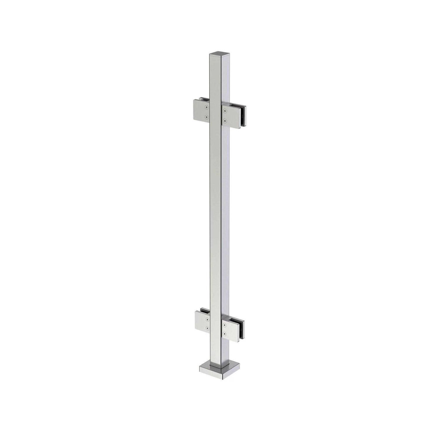 Heavy Duty Stainless Steel 316 Glass Railing Square Surface Post for 3/8 or 1/2 Glass by Inline Design 42 - Zenithce