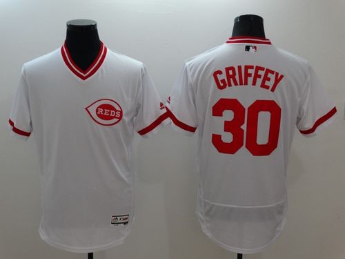 Reds #30 Ken Griffey White Flexbase Authentic Collection Cooperstown Stitched Jersey - Zenithce