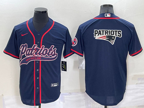 New England Patriots Navy Team Big Logo With Patch Cool Base Stitched Baseball Jersey - Zenithce