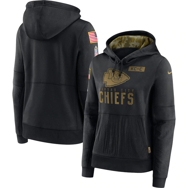 Women's Kansas City Chiefs 2020 Black Salute To Service Sideline Performance Pullover NFL Hoodie (Run Small) - Zenithce