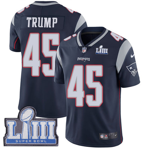 New England Patriots #45 Donald Trump Navy Blue Super Bowl LIII Vapor Untouchable Limited Stitched Jersey - Zenithce