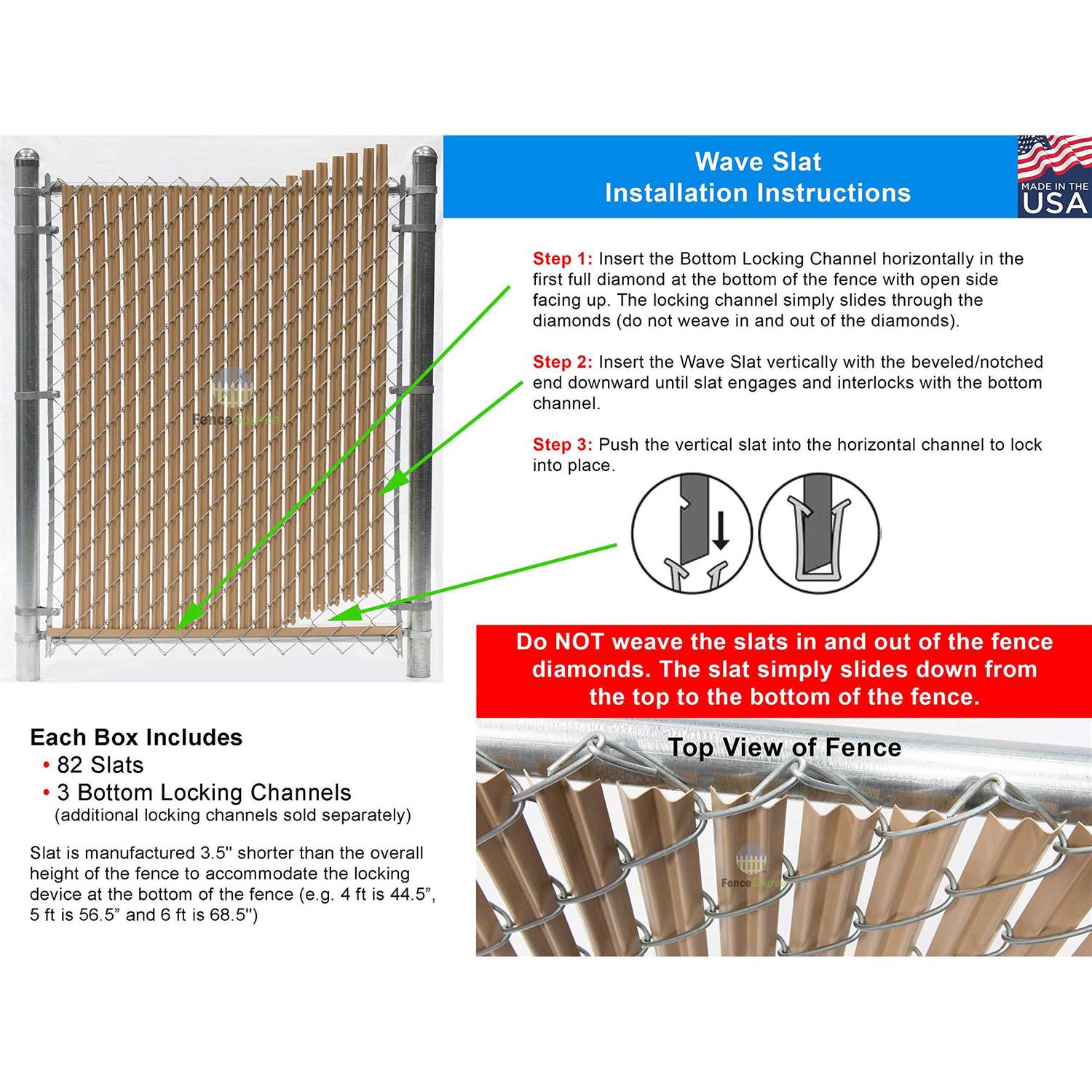 FenceSource Wave Slat Single Wall Bottom Locking Privacy Slat for 4, 5, 6, 7 and 8 chain Link Fence - Zenithce
