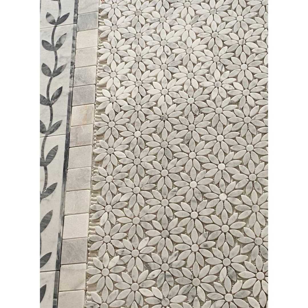 Marble Online Carrara Marble Ice Flower Blossom Gray Polished Waterjet Mosaic Tile - Zenithce