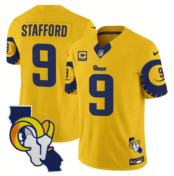 Los Angeles Rams #9 Matthew Stafford Gold 2025 4-Star C Patch F.U.S.E. V2 Limited Stitched Jersey - Zenithce
