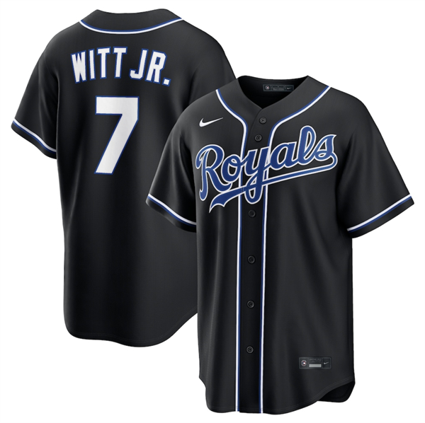 Kansas City Royals #7 Bobby Witt Jr. Black Out Stitched Jersey - Zenithce