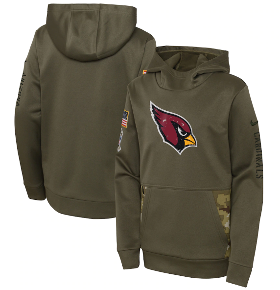 Youth Arizona Cardinals 2022 Olive Salute To Service Therma Performance Pullover Hoodie - Zenithce