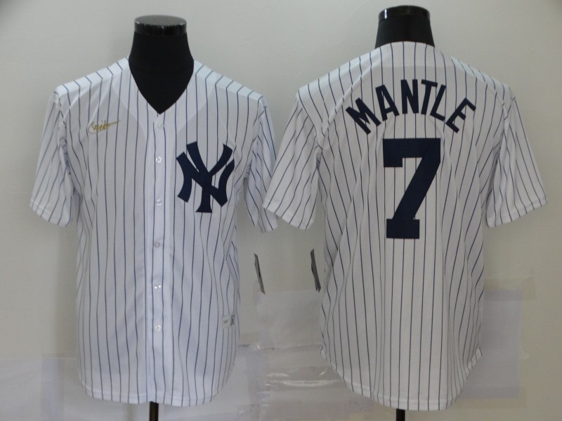 New York Yankees #7 Mickey Mantle New White Throwback Cool Base Stitched Jersey - Zenithce