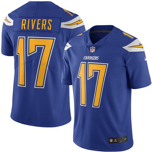 Chargers #17 Philip Rivers Electric Blue Stitched Limited Rush Nike Jersey - Zenithce