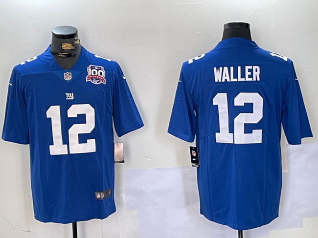 New York Giants #12 Darren Waller Blue With 100TH Season Patch Vapor Untouchable Limited Stitched Jersey - Zenithce