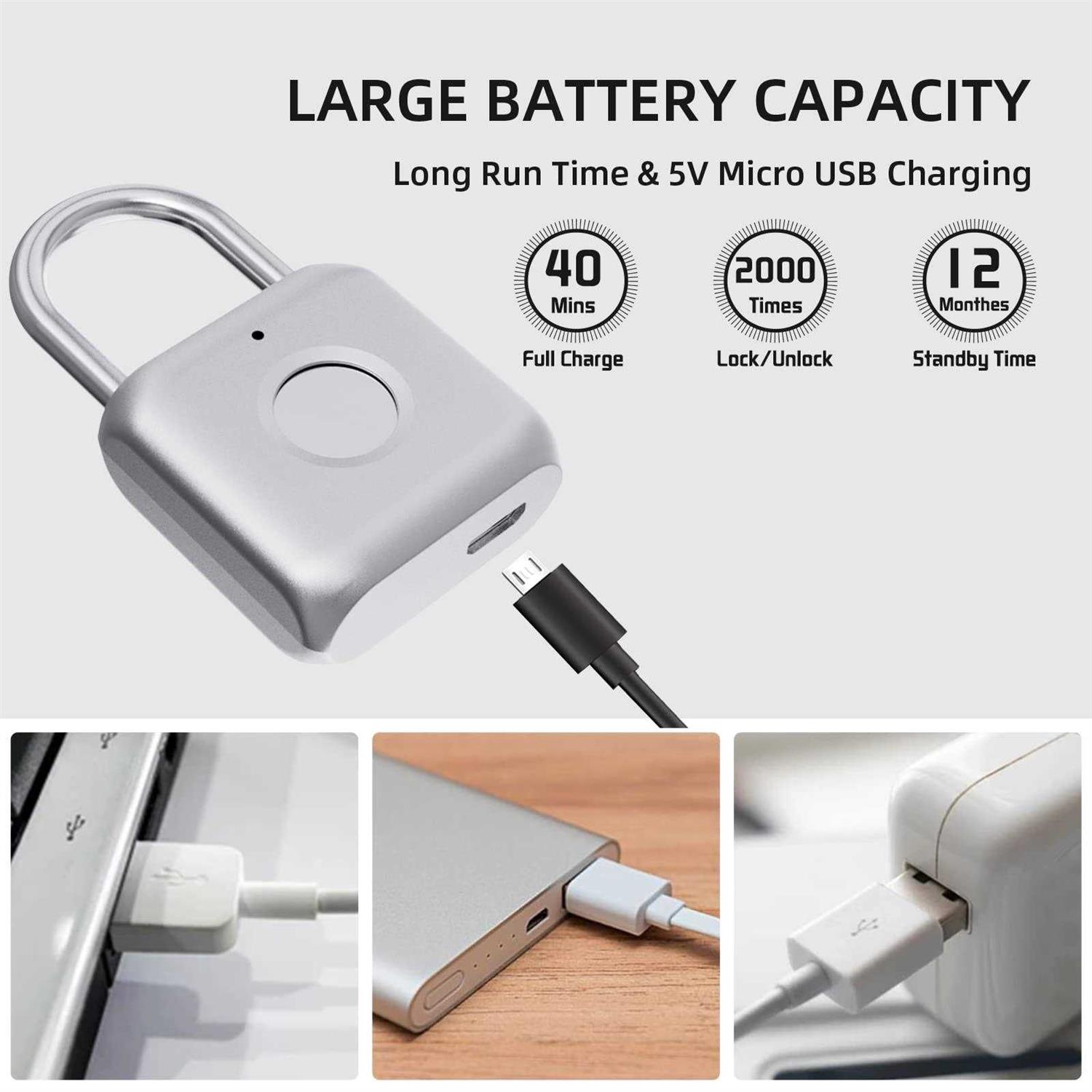Pothunder Fingerprint Padlock Smart Padlock Locker Lock Biometric Metal Keyless - Zenithce