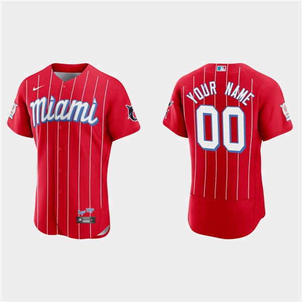 Miami Marlins Customized Red 2021 City Connect Replica Flex Base Stitched MLB Jersey - Zenithce