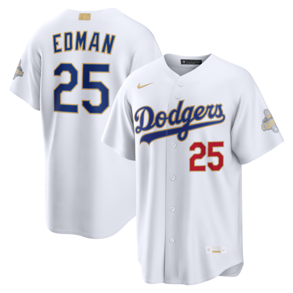 Los Angeles Dodgers #25 Tommy Edman Nike White 2026 Gold Collection Stadium Jersey - Zenithce