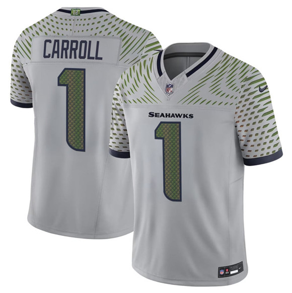 Seattle Seahawks #1 Pete Carroll Gray 2025 F.U.S.E. “Rivalries” Vapor Untouchable Limited Stitched Jersey - Zenithce