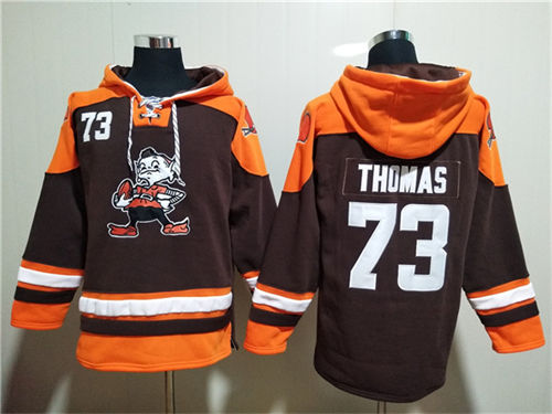 Cleveland Browns #73 Joe Thomas Brown Lace-Up Pullover Hoodie - Zenithce