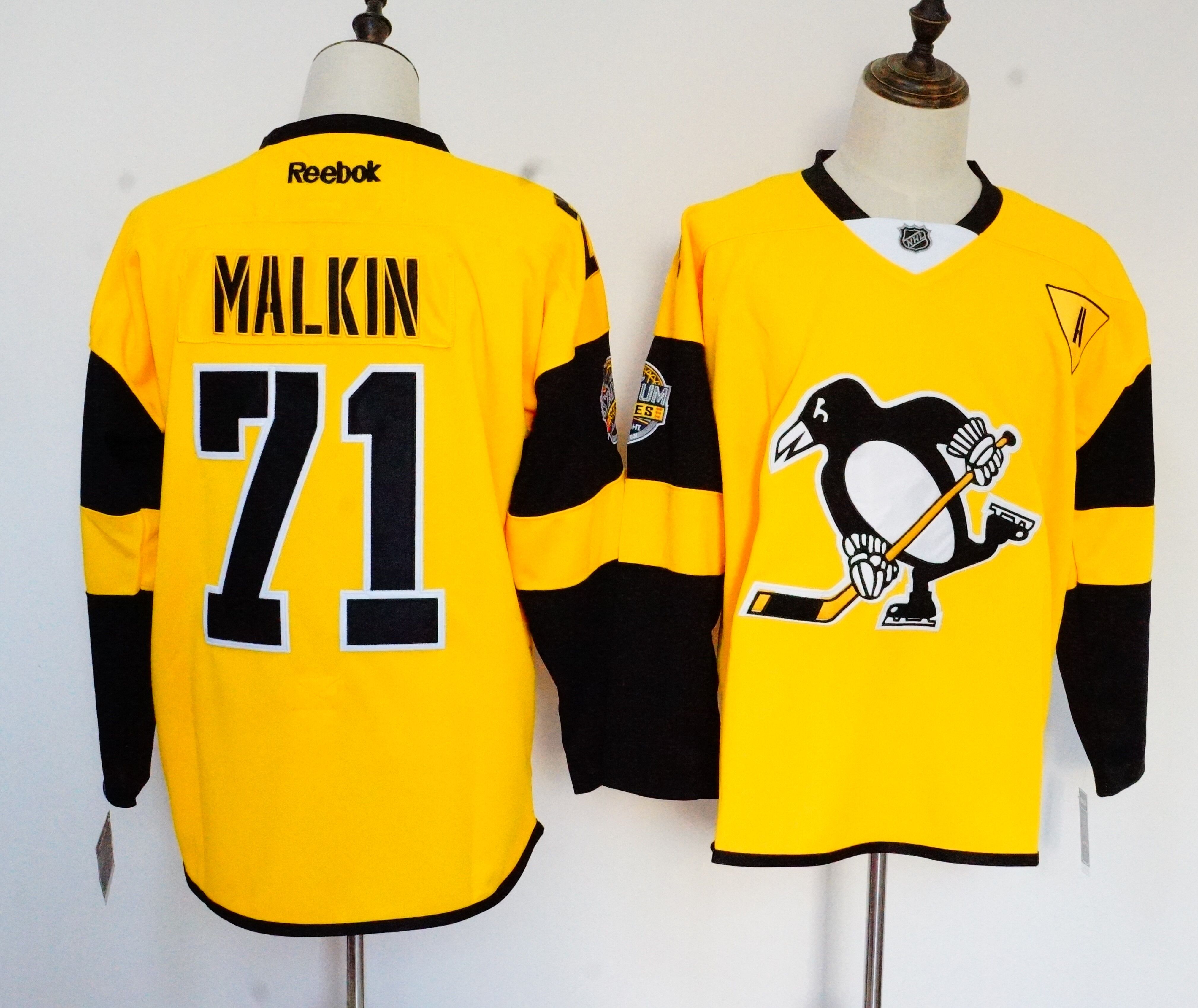 Reebok Pittsburgh Penguins #71 Evgeni Malkin Yellow Stitched Jersey - Zenithce