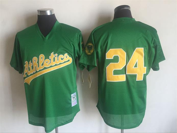 Oakland Athletics #24 Rickey Henderson Mitchell And Ness Green 1998 Throwback Stitched Jersey - Zenithce