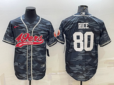 San Francisco 49ers #80 Jerry Rice Gray Camo With Patch Cool Base Stitched Baseball Jersey - Zenithce