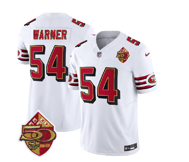 San Francisco 49ers #54 Fred Warner White 2023 F.U.S.E. 50th Patch Throwback Stitched Jersey - Zenithce