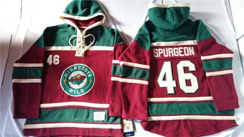 Wild #46 Jared Spurgeon Red Sawyer Hooded Sweatshirt Stitched Jersey - Zenithce