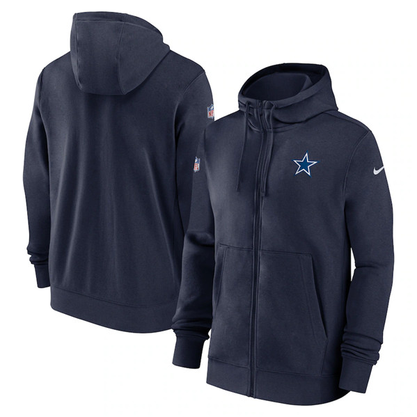 Dallas Cowboys Navy Sideline Club Performance Full-Zip Hoodie - Zenithce