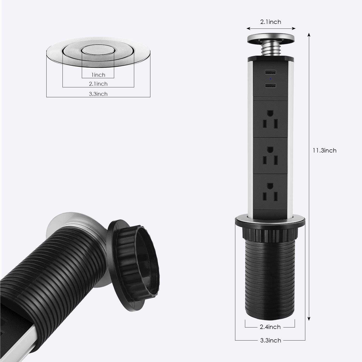 Jgstkcity Desktop Countertop Power Grommet Outlet With 2 Outlets,Desk Power Grommet With 2 Usb - Zenithce