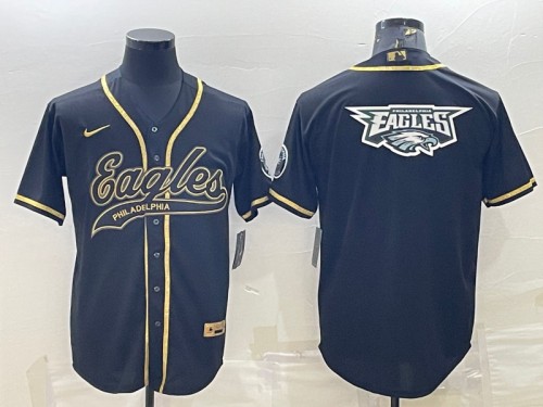 Philadelphia Eagles Black Gold Team Big Logo With Patch Cool Base Stitched Baseball Jersey - Zenithce