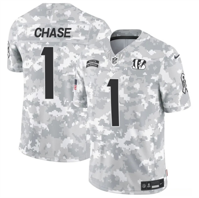 Cincinnati Bengals #1 Ja'Marr Chase Arctic Camo 2024 F.U.S.E. Salute To Service Limited Stitched Jersey - Zenithce