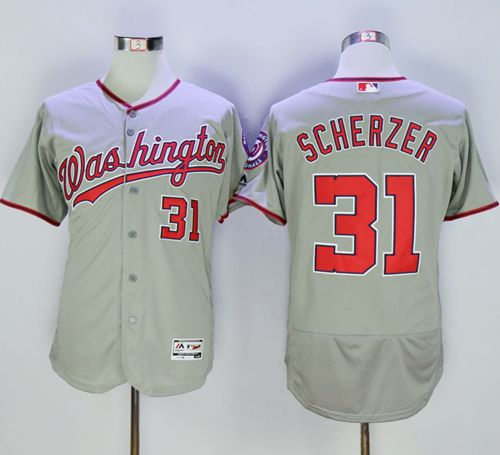 Nationals #31 Max Scherzer Grey Flexbase Authentic Collection Stitched Jersey - Zenithce