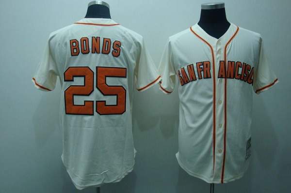 Mitchell And Ness Giants #25 Barry Bonds Stitched Cream Throwback Jersey - Zenithce