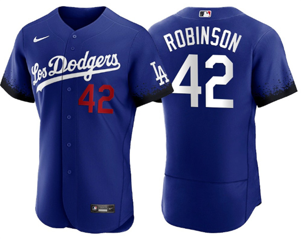Los Angeles Dodgers #42 Jackie Robinson 2021 Royal City Connect Flex Base Stitched Baseball Jersey - Zenithce