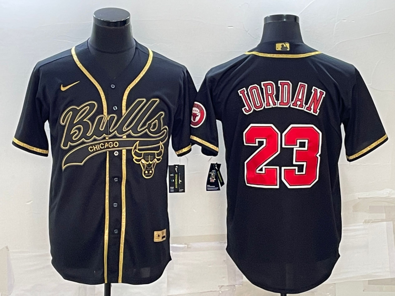 Chicago Bulls #23 Michael Jordan Black Gold With Patch Cool Base Stitched Baseball Jersey - Zenithce