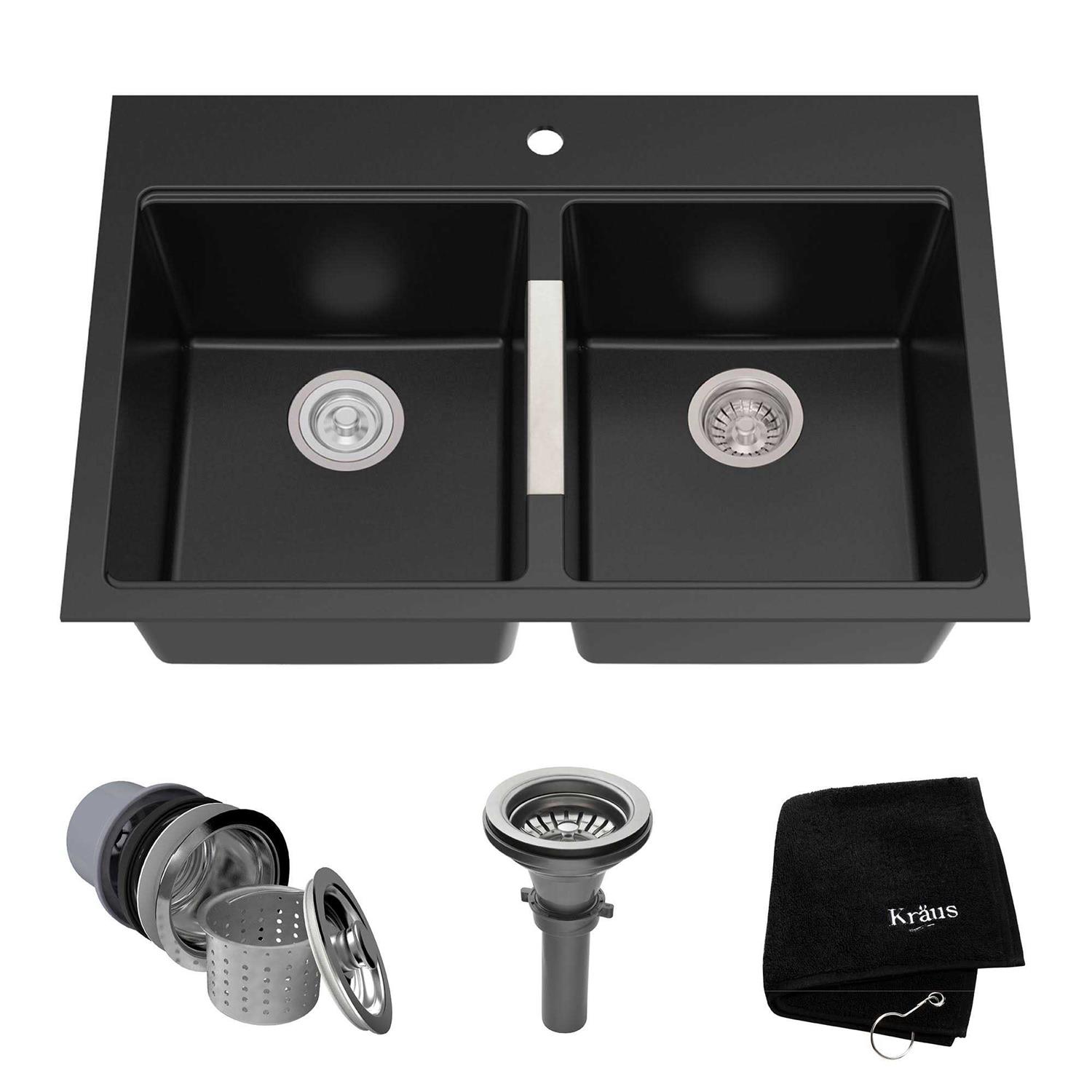 Kraus 33 Drop-In Double Bowl 60/40 Stainless Steel Kitchen Sink KTM32 - Zenithce